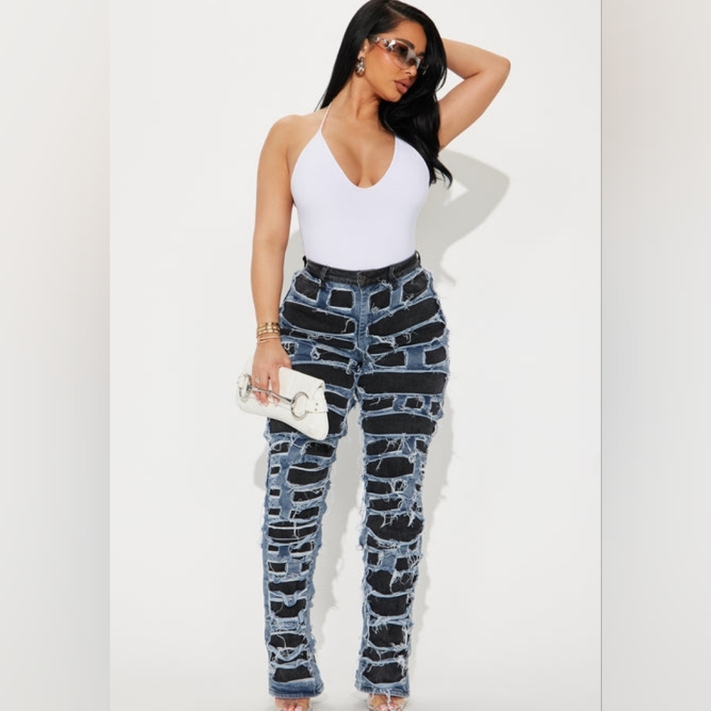 Distressed Black and Blue Women Jeans